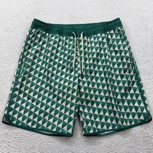 Fair Harbor Mens Green Geometric Print Swim Trunks Board Shorts Size XL